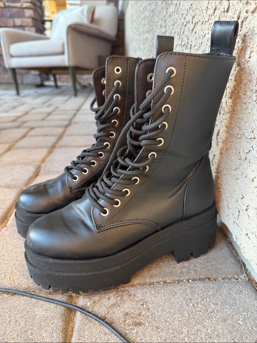 Divided Black Lace-Up Platform Combat Boots